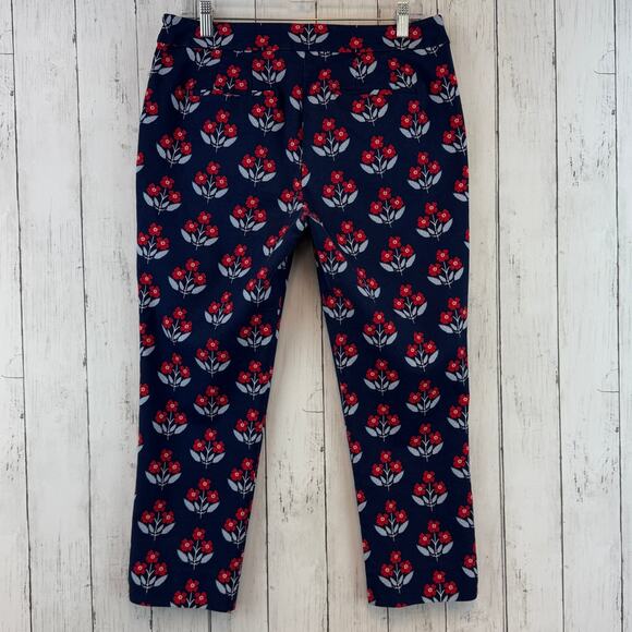 Boden Navy/Red Floral Richmond Stretch High Waisted Ankle Trousers Size 10 P - Picture 8 of 15